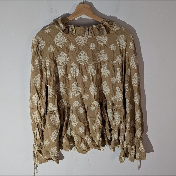 Bohera Floral Tan Boho Top Women's Size XL - Picture 2 of 8